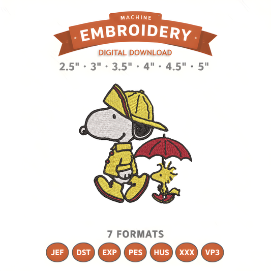 Snoopy Rainy Day Embroidery Design File | Digital Download | 6 Sizes & 7 Formats Included Threaded Dreams