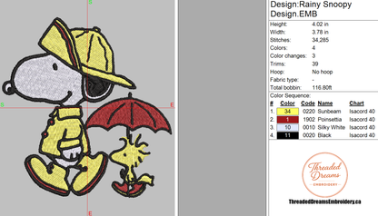 Snoopy Rainy Day Embroidery Design File | Digital Download | 6 Sizes & 7 Formats Included Threaded Dreams