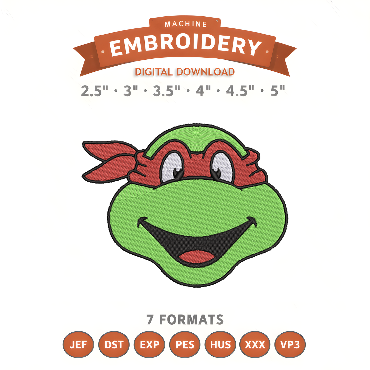 Ninja Turtles Raphael Embroidery Design File | Digital Download | 6 Sizes & 7 Formats Included Threaded Dreams