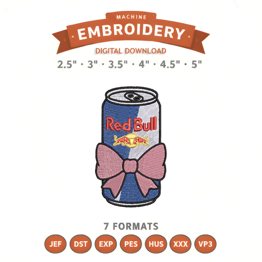 Red Bull Bow Embroidery Design File | Digital Download | 6 Sizes & 7 Formats Included Threaded Dreams