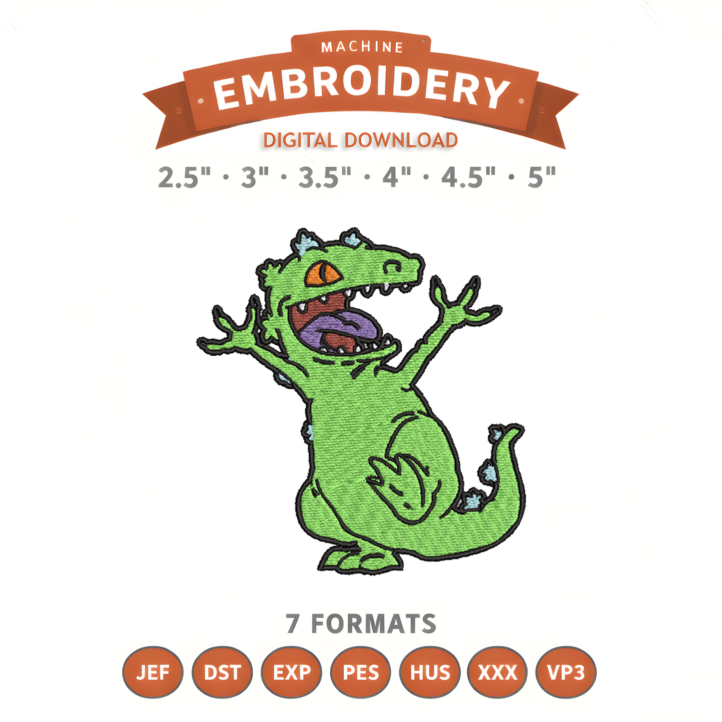 Rugrats Reptar Embroidery Design File | Digital Download | 6 Sizes & 7 Formats Included Threaded Dreams