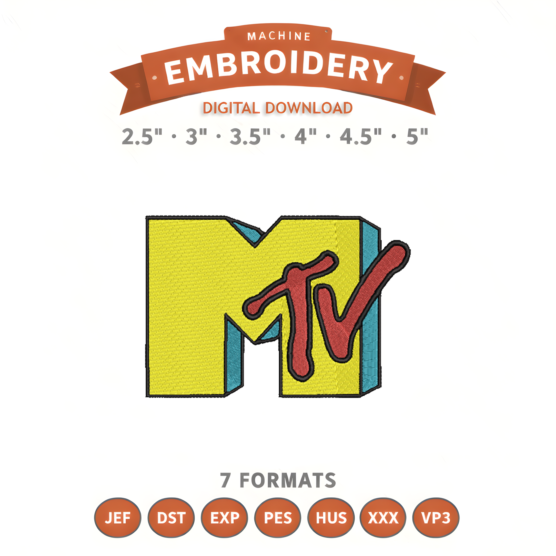 Retro MTV Embroidery Design File | Digital Download | 6 Sizes & 7 Formats Included Threaded Dreams