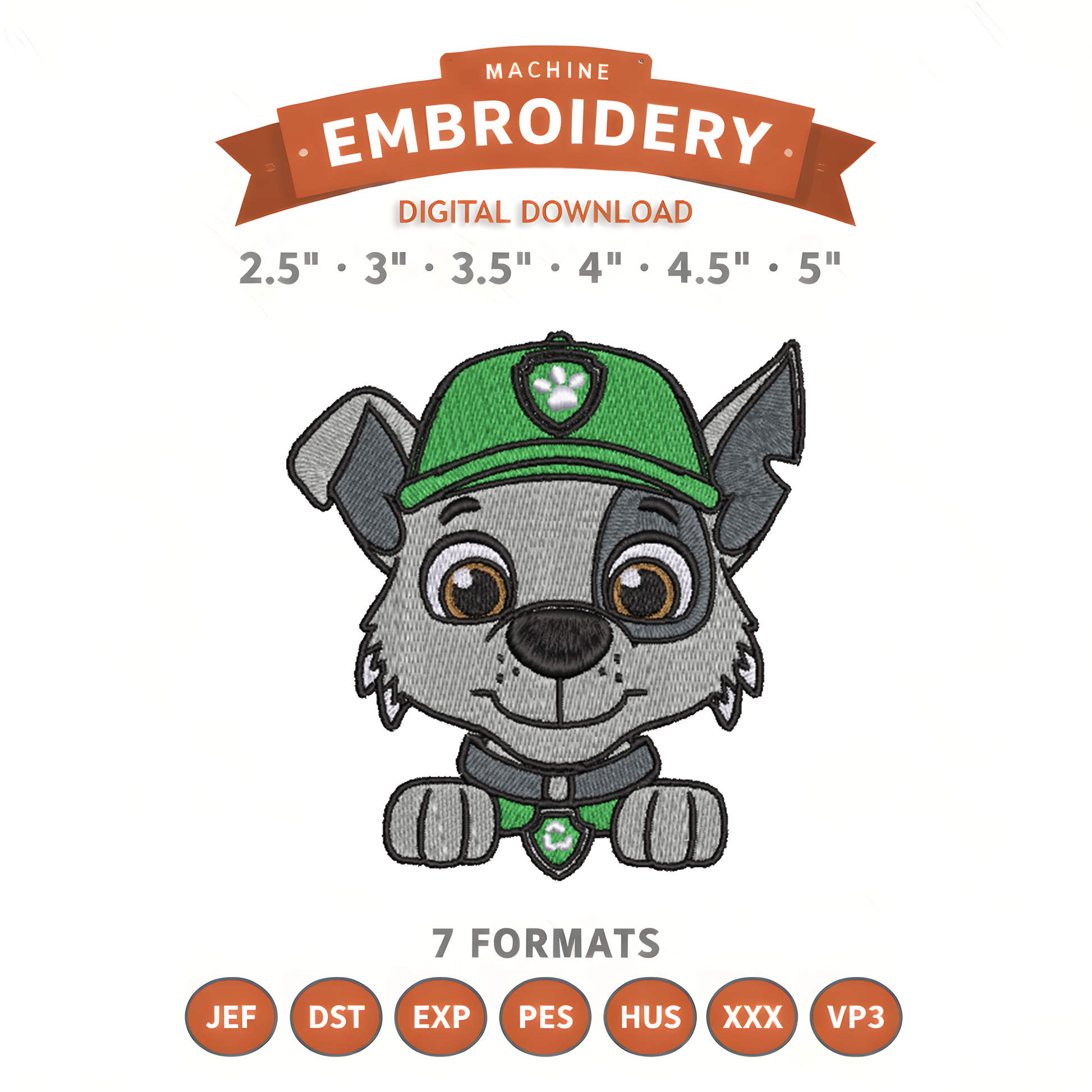 Paw Patrol Rocky Embroidery Design File | Digital Download | 6 Sizes & 7 Formats Included Threaded Dreams