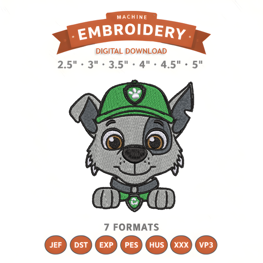 Paw Patrol Rocky Embroidery Design File | Digital Download | 6 Sizes & 7 Formats Included Threaded Dreams