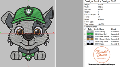 Paw Patrol Rocky Embroidery Design File | Digital Download | 6 Sizes & 7 Formats Included Threaded Dreams
