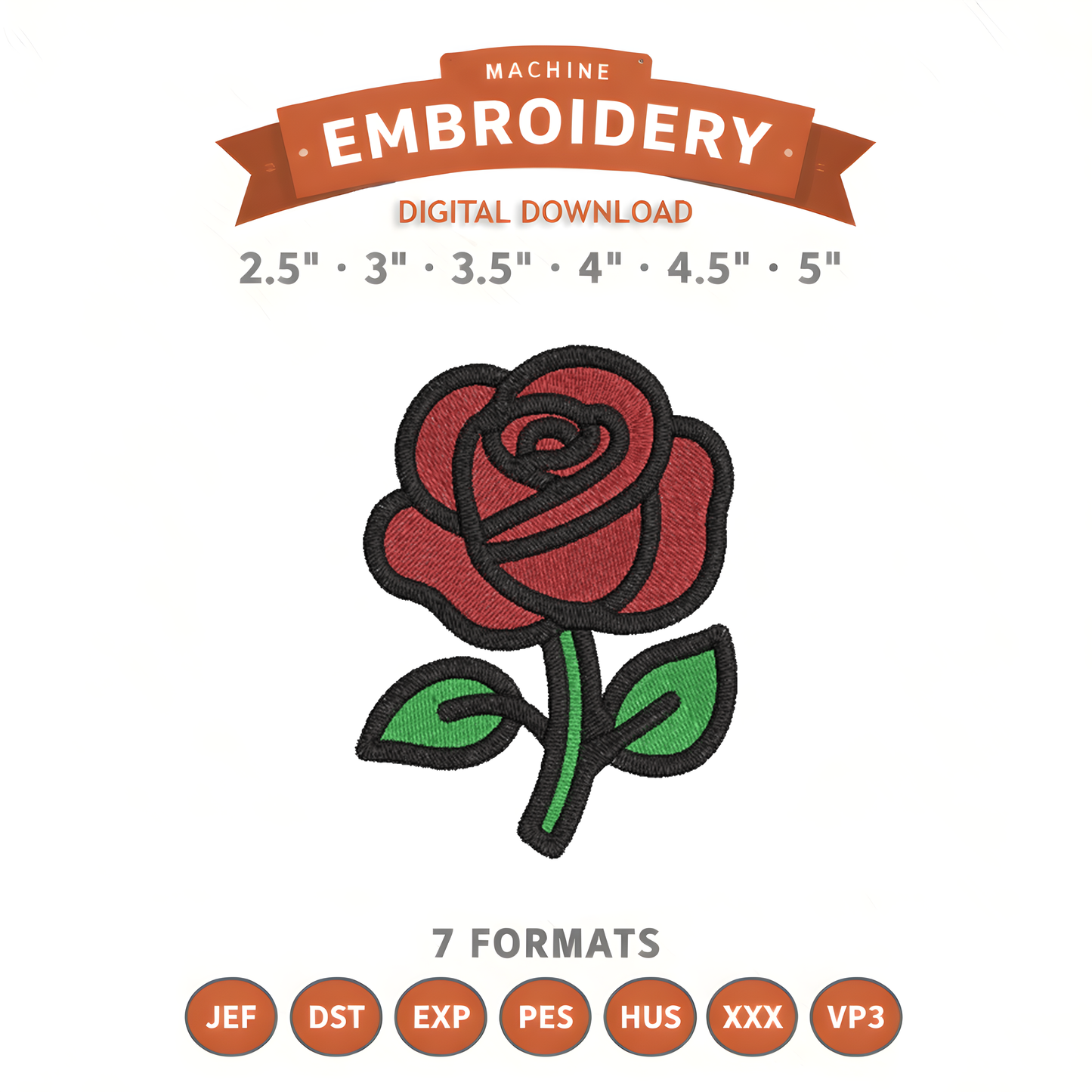 Rose Embroidery Design File | Digital Download | 6 Sizes & 7 Formats Included Threaded Dreams