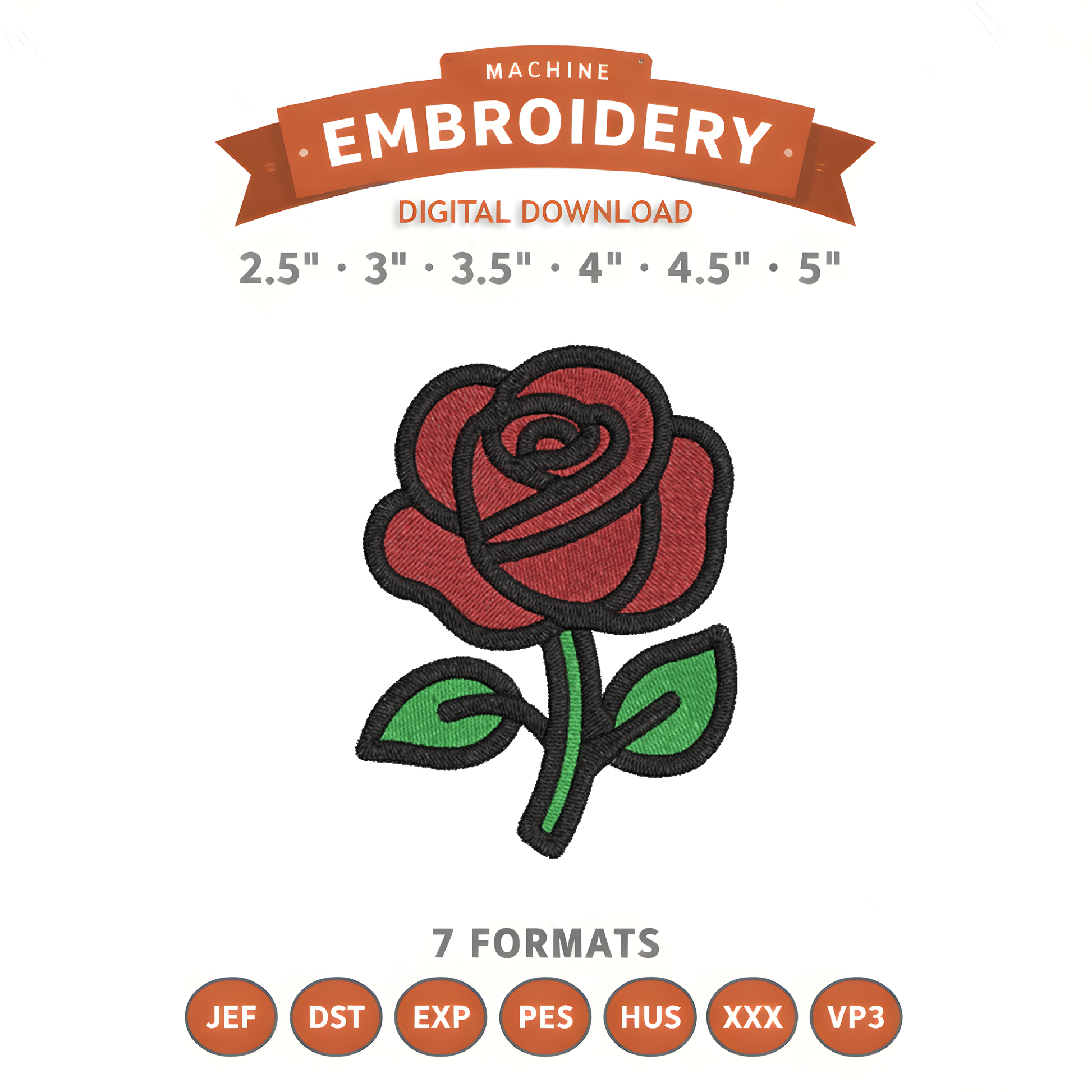 Rose Embroidery Design File | Digital Download | 6 Sizes & 7 Formats Included Threaded Dreams