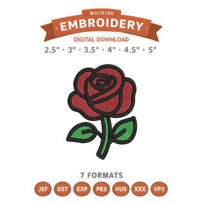 Rose Embroidery Design File | Digital Download | 6 Sizes & 7 Formats Included Threaded Dreams