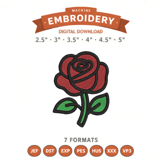 Rose Embroidery Design File | Digital Download | 6 Sizes & 7 Formats Included Threaded Dreams