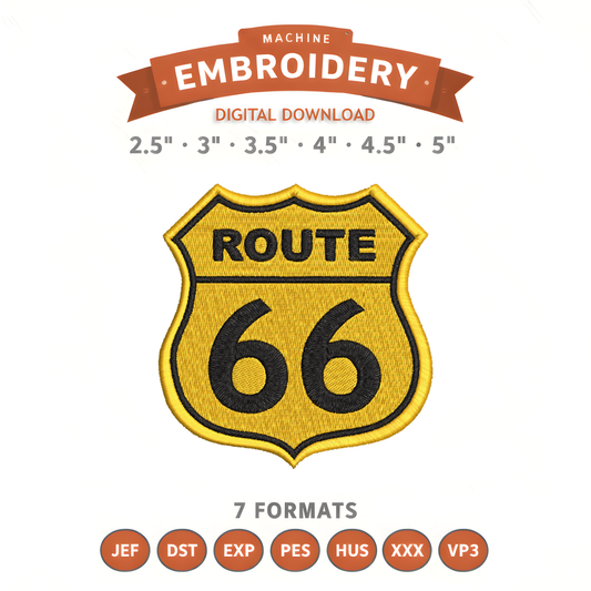 Route 66 Embroidery Design File | Digital Download | 6 Sizes & 7 Formats Included Threaded Dreams
