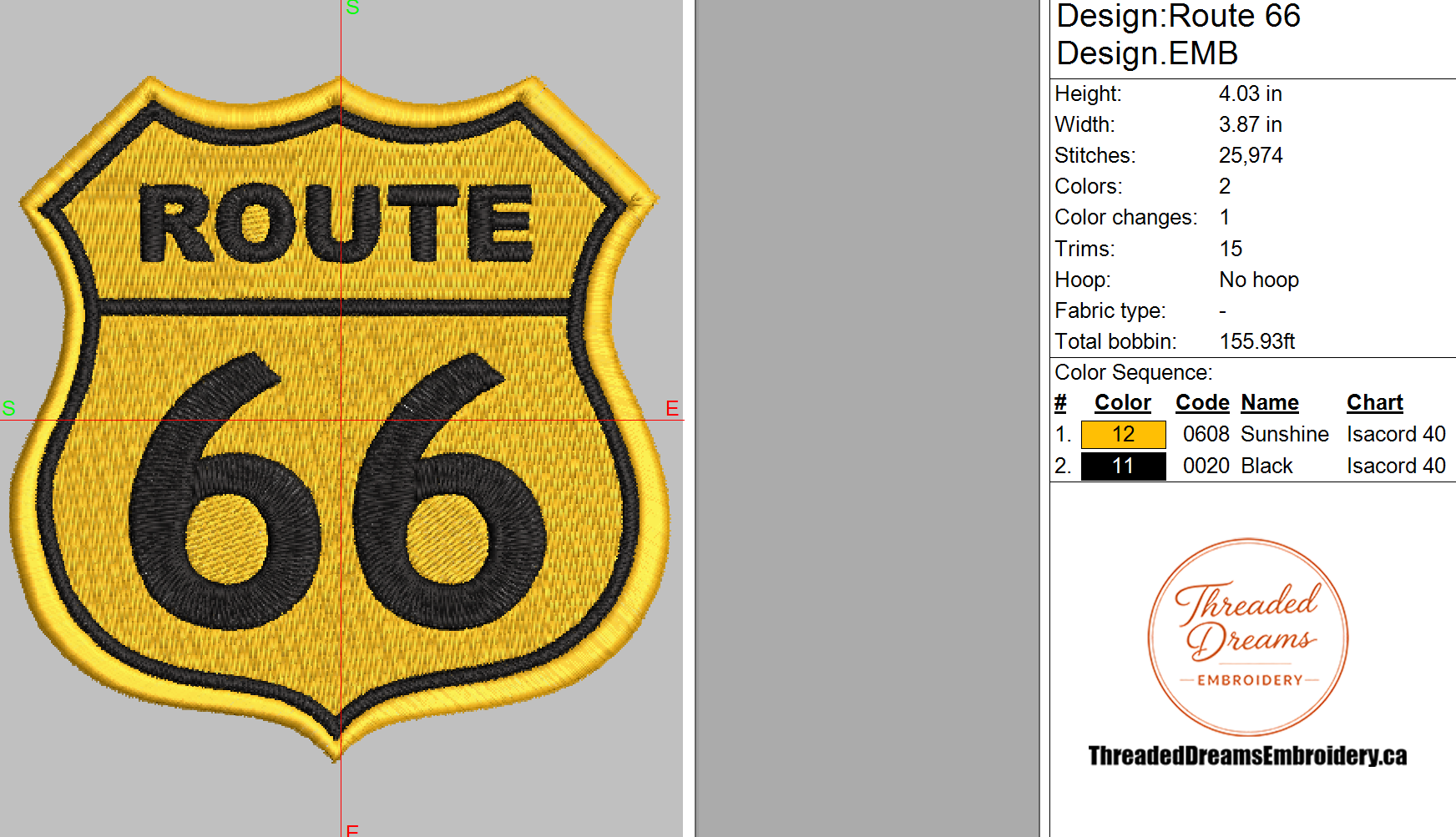 Route 66 Embroidery Design File | Digital Download | 6 Sizes & 7 Formats Included Threaded Dreams