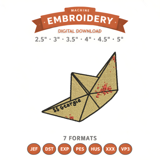 SS Georgie Halloween Embroidery Design File | Digital Download | 6 Sizes & 7 Formats Included