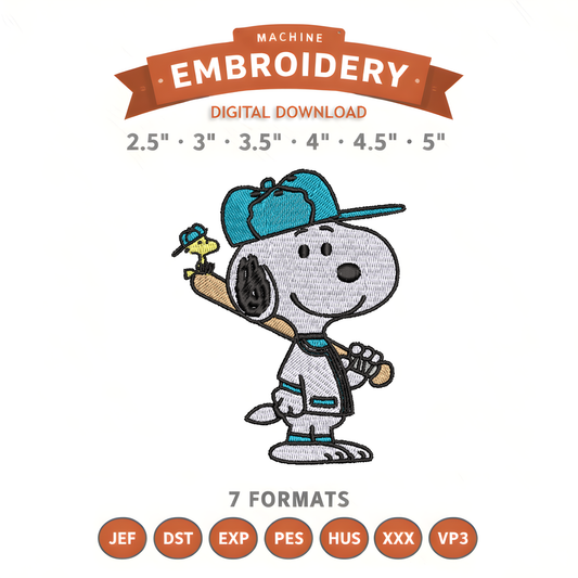 Snoopy Woodstock Baseball Embroidery Design File | Digital Download | 6 Sizes & 7 Formats Included Threaded Dreams