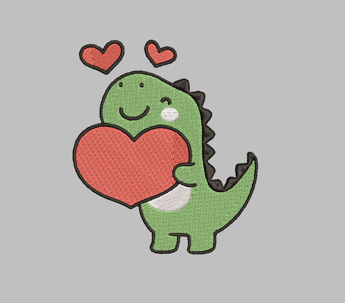 Heart Dino Embroidery Design File | Digital Download | 6 Sizes & 7 Formats Included