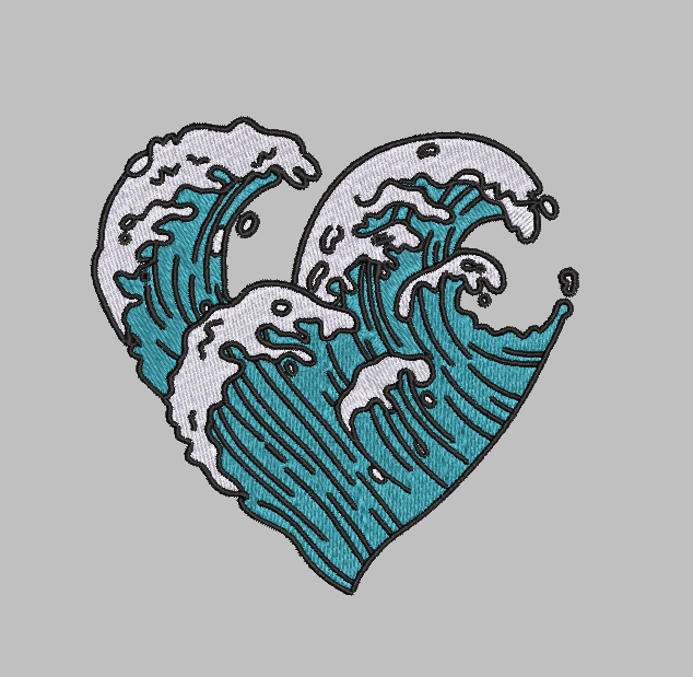 Wave Heart Embroidery Design File | Digital Download | 6 Sizes & 7 Formats Included Threaded Dreams