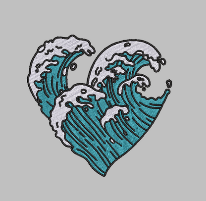 Wave Heart Embroidery Design File | Digital Download | 6 Sizes & 7 Formats Included Threaded Dreams