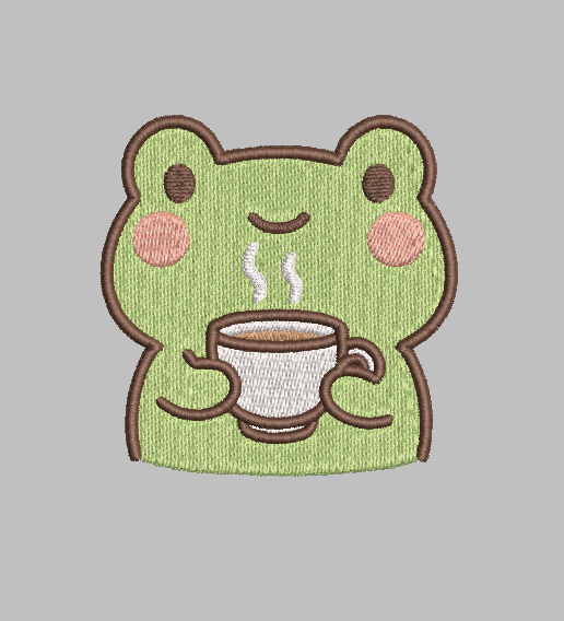 Coffee Frog Embroidery Design File | Digital Download | 6 Sizes & 7 Formats Included