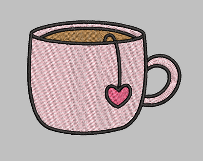 Heart Coffee Cup Embroidery Design File | Digital Download | 6 Sizes & 7 Formats Included