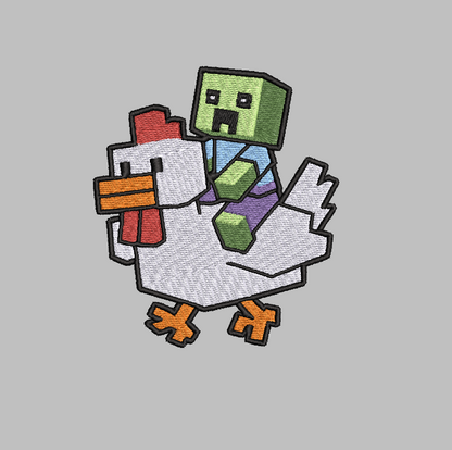 Minecraft Chicken Jockey Embroidery Design File | Digital Download | 6 Sizes & 7 Formats Included Threaded Dreams