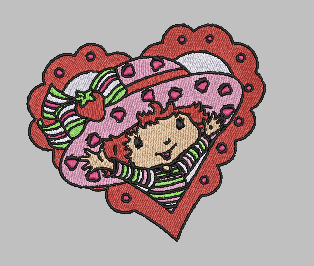 Strawberry Shortcake Heart Cartoon Embroidery Design File | Digital Download | 6 Sizes & 7 Formats Included Threaded Dreams
