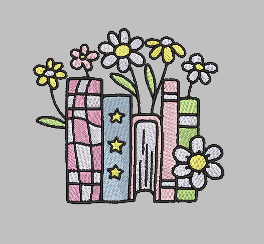 Floral Book Stack Embroidery Design File | Digital Download | 6 Sizes & 7 Formats Included Threaded Dreams
