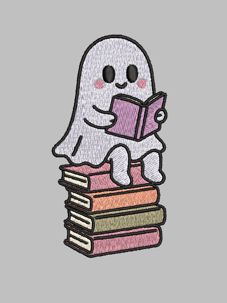 Ghost Book Stack Embroidery Design File | Digital Download | 6 Sizes & 7 Formats Included Threaded Dreams