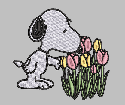 Snoopy Tulips Embroidery Design File | Digital Download | 6 Sizes & 7 Formats Included Threaded Dreams