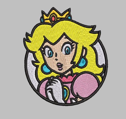 Princess Peach Badge Embroidery Design File | Digital Download | 6 Sizes & 7 Formats Included Threaded Dreams