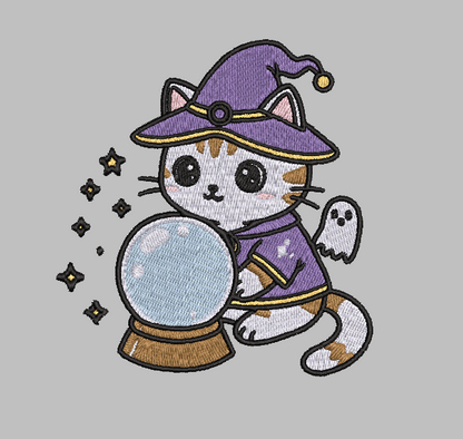 Wizard Cat Embroidery Design File | Digital Download | 6 Sizes & 7 Formats Included Threaded Dreams