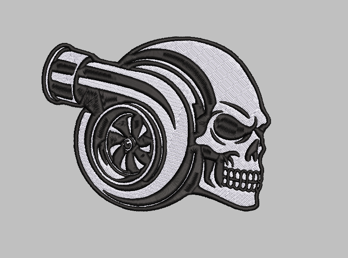 Skull Turbocharger Embroidery Design File | Digital Download | 6 Sizes & 7 Formats Included Threaded Dreams