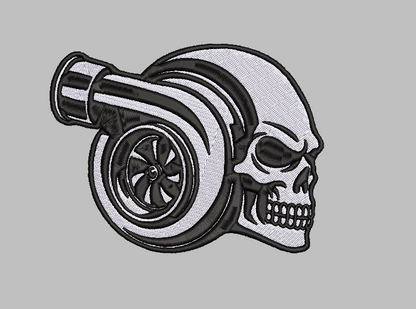 Skull Turbocharger Embroidery Design File | Digital Download | 6 Sizes & 7 Formats Included Threaded Dreams