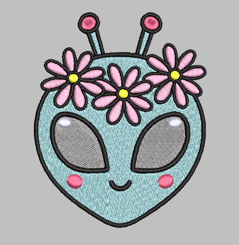 Hippie Alien Embroidery Design File | Digital Download | 6 Sizes & 7 Formats Included Threaded Dreams