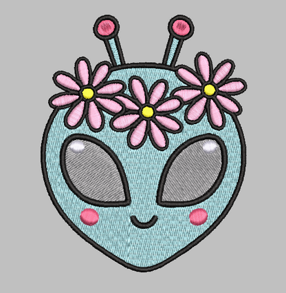 Hippie Alien Embroidery Design File | Digital Download | 6 Sizes & 7 Formats Included Threaded Dreams