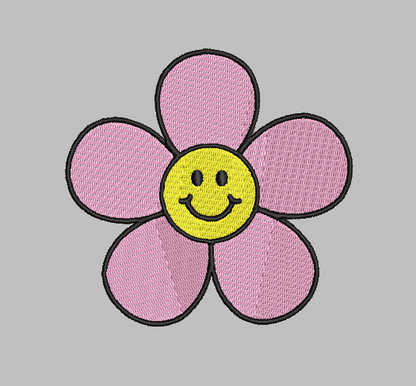 Flower With Smile Face Embroidery Design File | Digital Download | 6 Sizes & 7 Formats Included Threaded Dreams