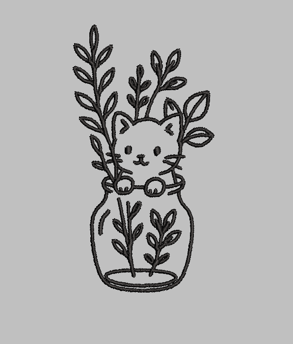 Cat In Flower Vase Outline Embroidery Design File | Digital Download | 6 Sizes & 7 Formats Included Threaded Dreams