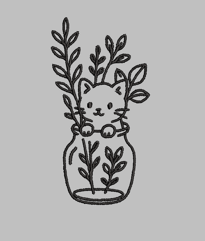 Cat In Flower Vase Outline Embroidery Design File | Digital Download | 6 Sizes & 7 Formats Included Threaded Dreams