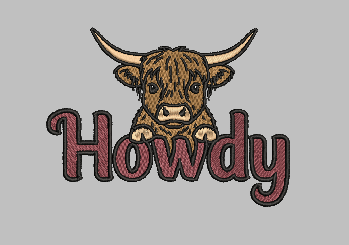 Howdy Highland Cow Embroidery Design File | Digital Download | 6 Sizes & 7 Formats Included Threaded Dreams
