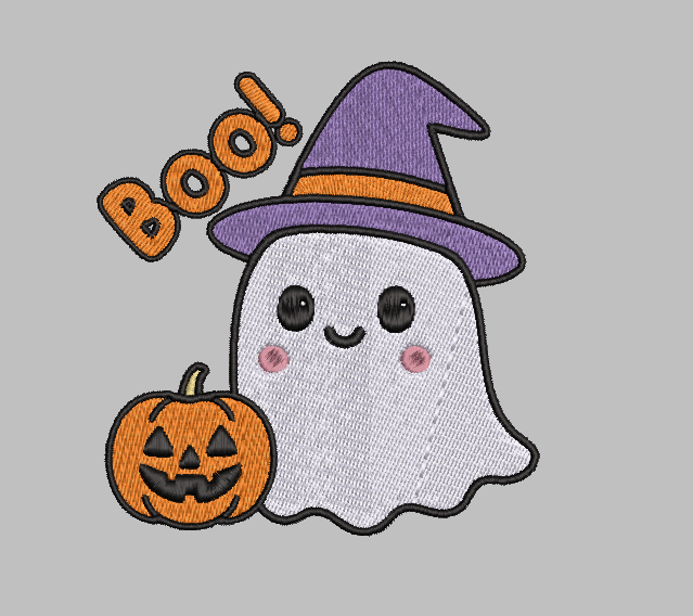 Boo Ghost With Witch Hat Embroidery Design File | Digital Download | 6 Sizes & 7 Formats Included Threaded Dreams