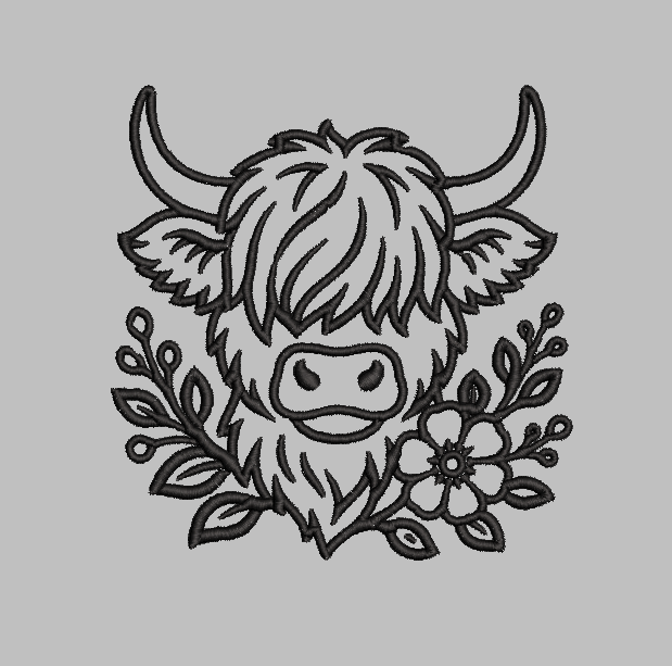Floral Highland Cow Embroidery Design File | Digital Download | 6 Sizes & 7 Formats Included Threaded Dreams
