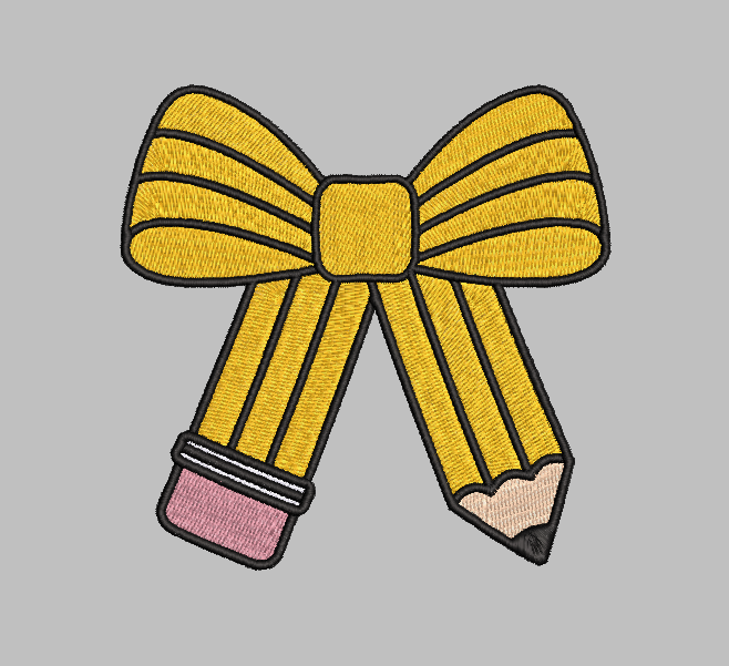 Pencil Bow Teacher Embroidery Design File | Digital Download | 6 Sizes & 7 Formats Included Threaded Dreams
