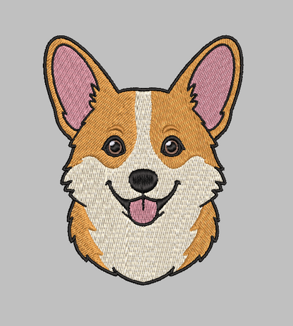 Corgi Face Embroidery Design File | Digital Download | 6 Sizes & 7 Formats Included Threaded Dreams