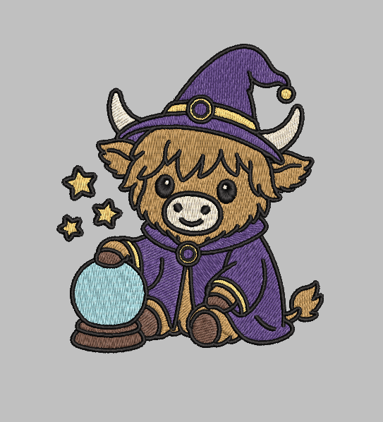 Wizard Highland Cow Embroidery Design File | Digital Download | 6 Sizes & 7 Formats Included Threaded Dreams
