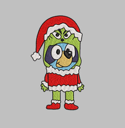Bluey Grinch Embroidery Design File | Digital Download | 6 Sizes & 7 Formats Included
