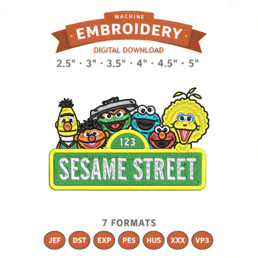 Sesame Street Friends Embroidery Design File | Digital Download | 6 Sizes & 7 Formats Included Threaded Dreams