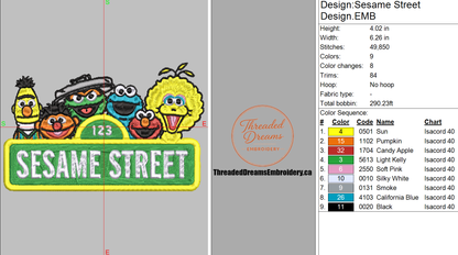 Sesame Street Friends Embroidery Design File | Digital Download | 6 Sizes & 7 Formats Included Threaded Dreams