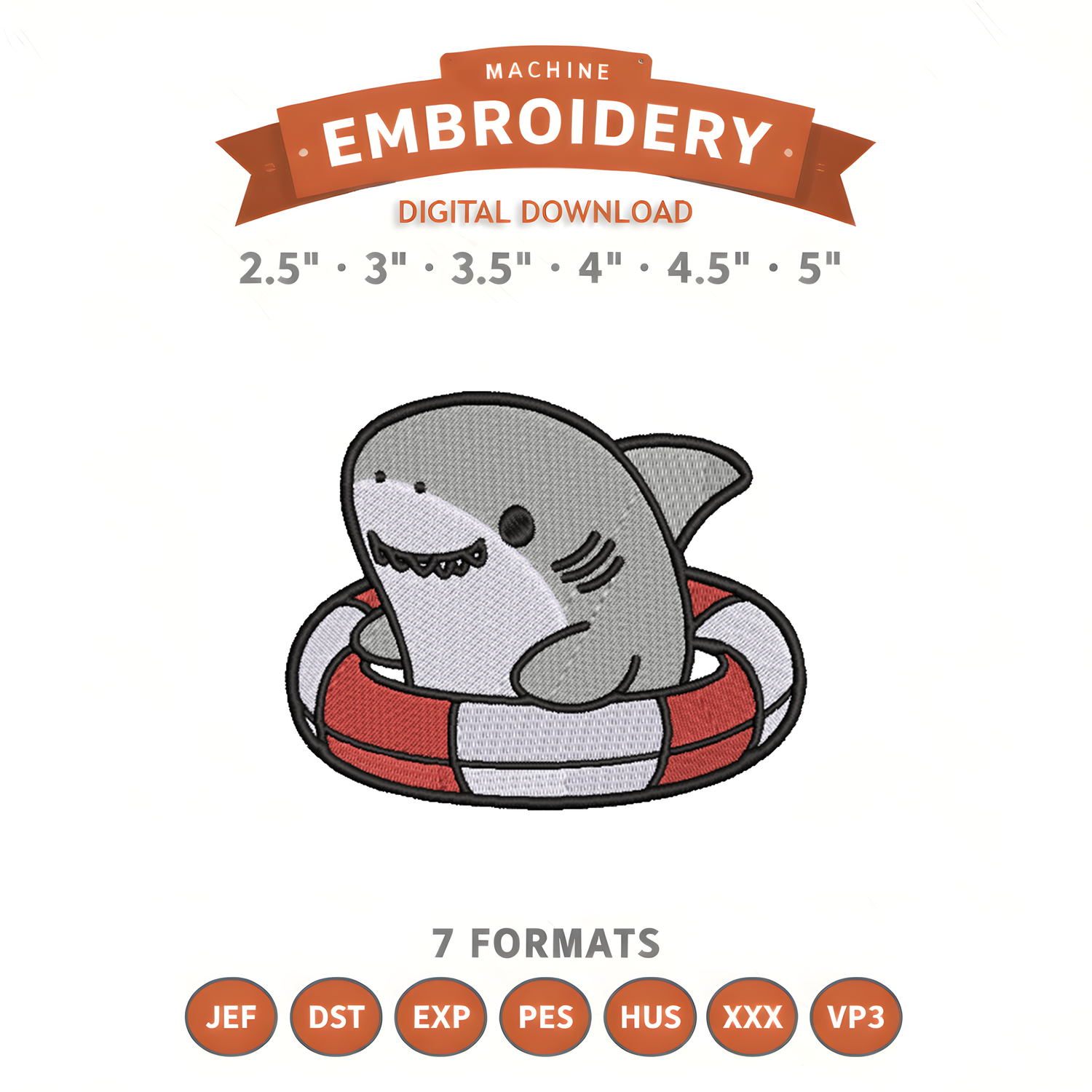 Shark Embroidery Design File | Digital Download | 6 Sizes & 7 Formats Included Threaded Dreams