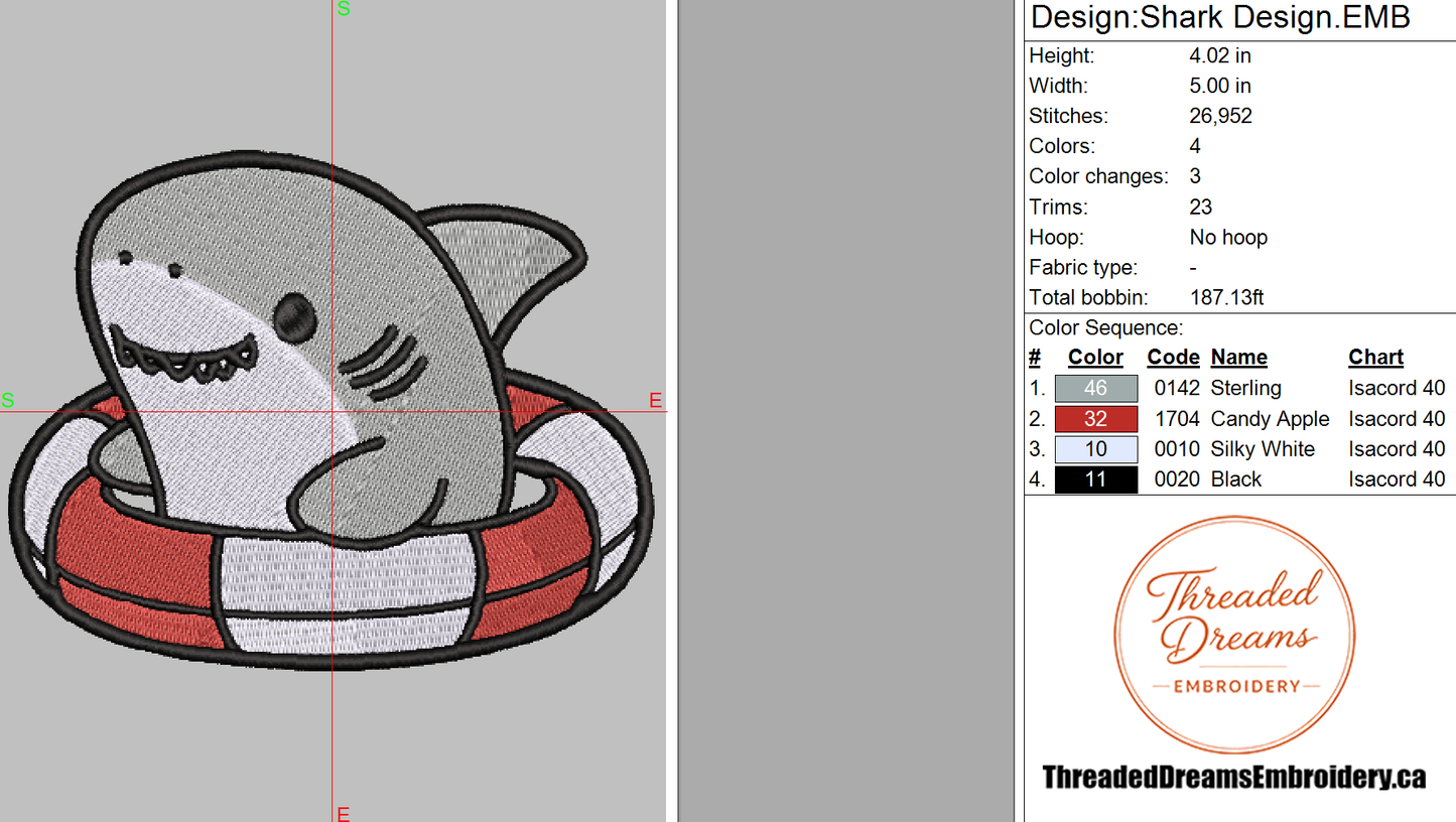 Shark Embroidery Design File | Digital Download | 6 Sizes & 7 Formats Included Threaded Dreams