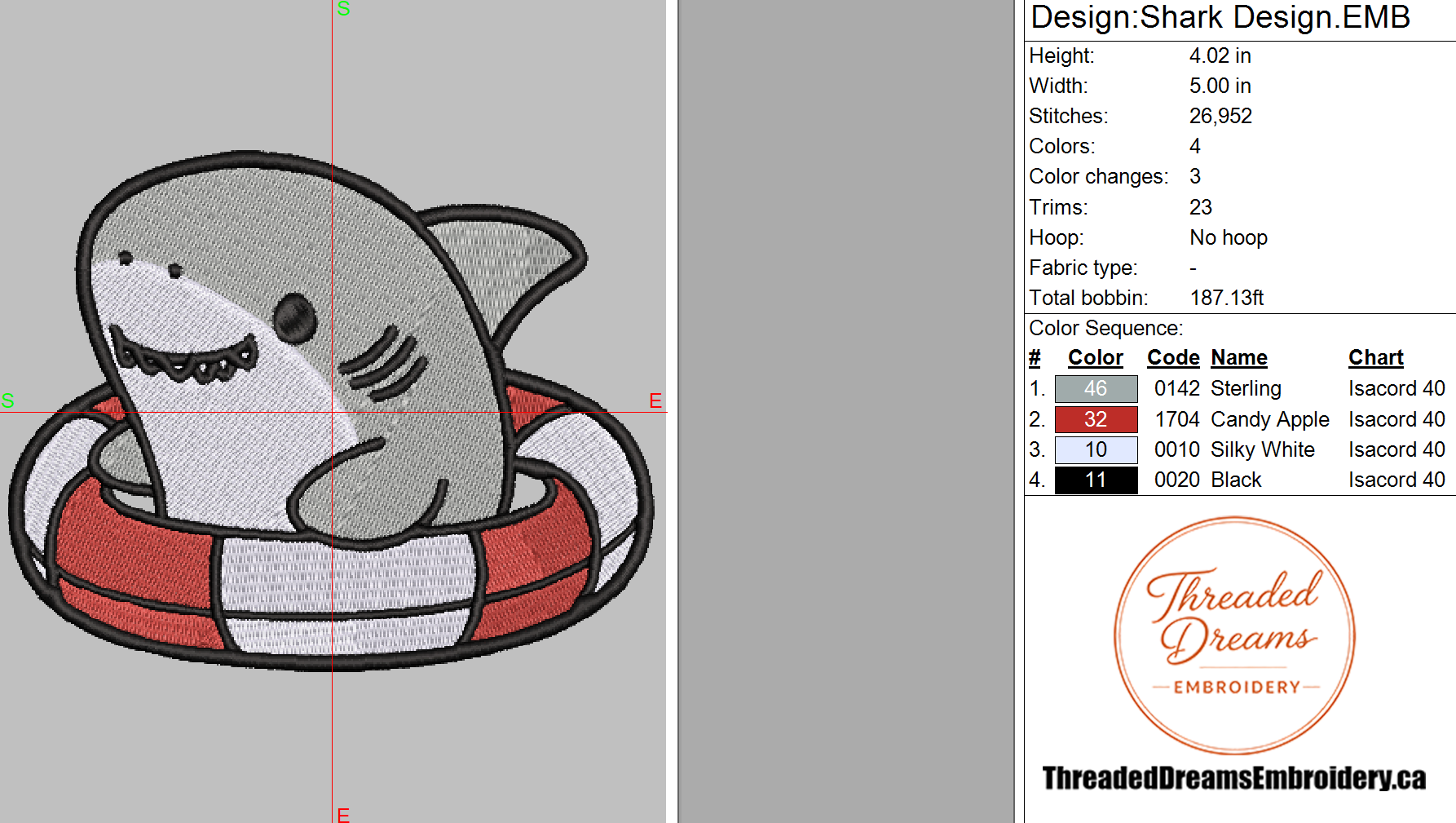 Shark Embroidery Design File | Digital Download | 6 Sizes & 7 Formats Included Threaded Dreams