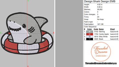 Shark Embroidery Design File | Digital Download | 6 Sizes & 7 Formats Included Threaded Dreams