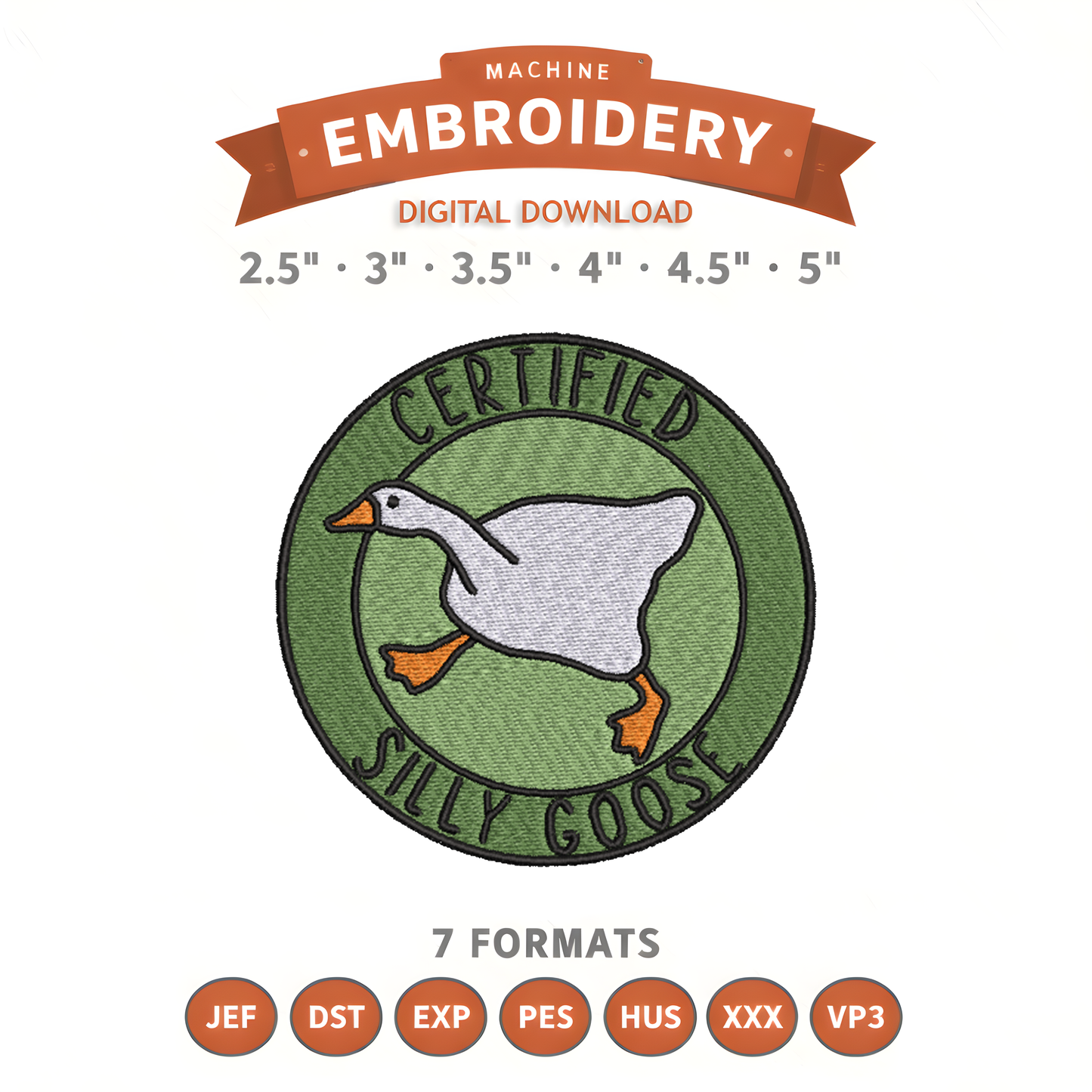 Silly Goose Embroidery Design File | Digital Download | 6 Sizes & 7 Formats Included Threaded Dreams